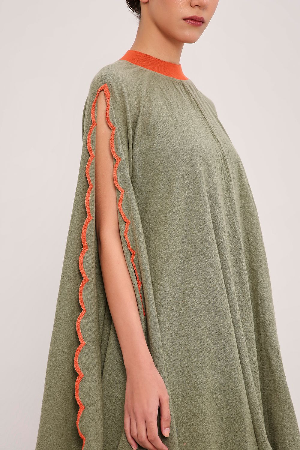 Green Ribbed Scallop Cowl Dress