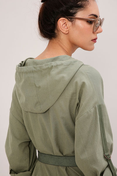 Green Safari Pocket Hooded Dress