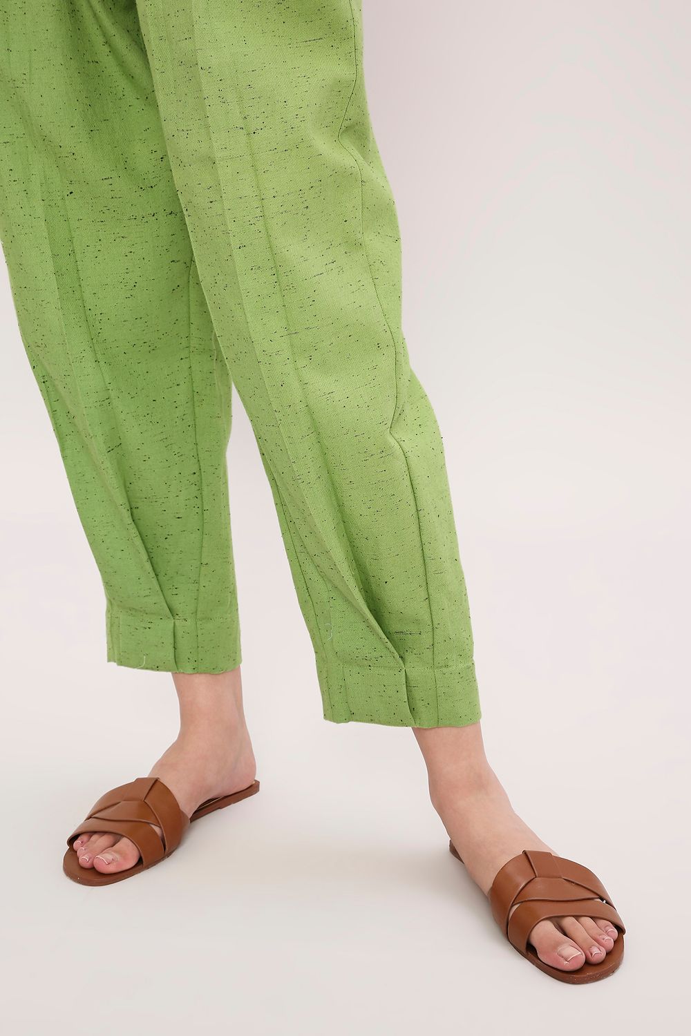 Green Textured Cotton Dotted Pants