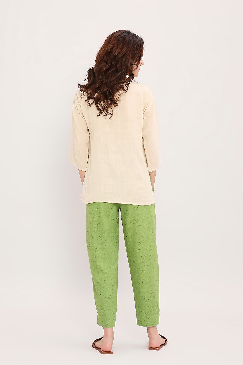 Green Textured Cotton Dotted Pants