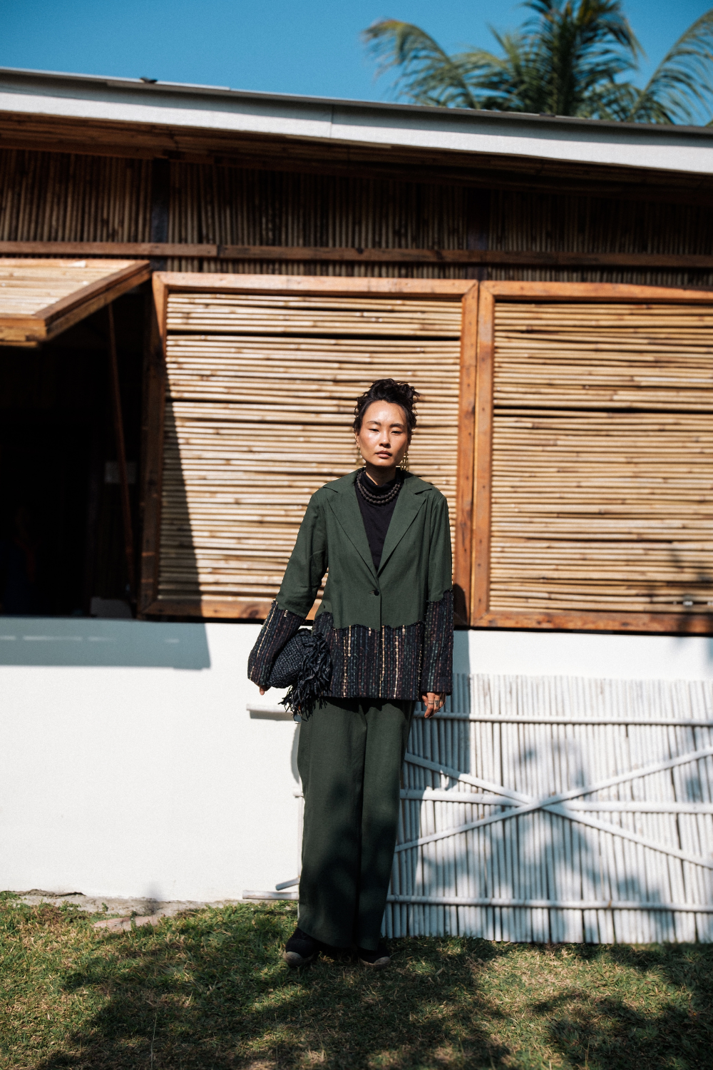 Upcycled Handwoven Sailor Flared Pants - Green