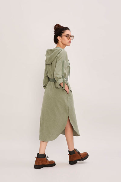 Green Safari Pocket Hooded Dress