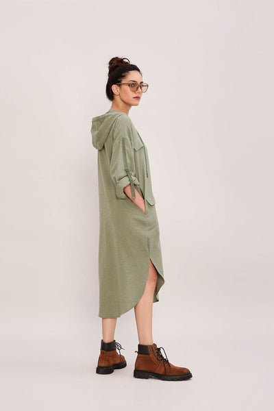 Green Safari Pocket Hooded Dress