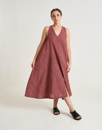 Halter neck gingham dress - Red checks