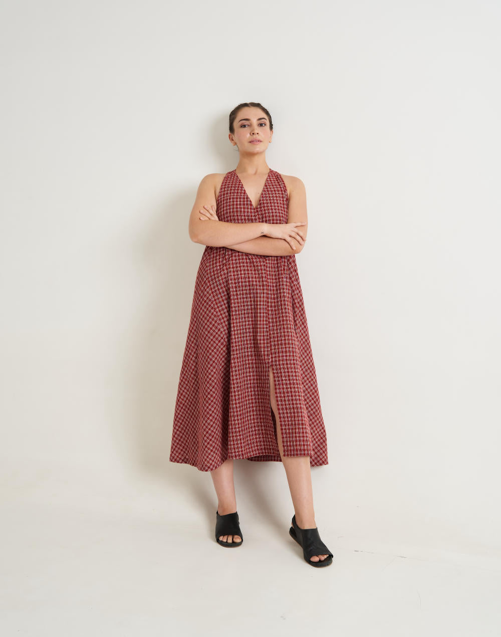 Halter neck gingham dress - Red checks