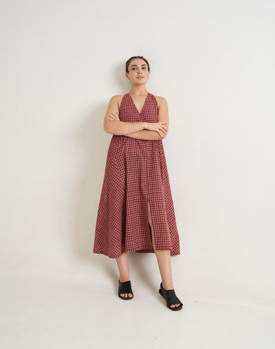 Halter neck gingham dress - Red checks
