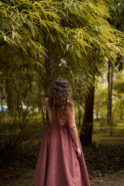 Halter neck gingham dress - Red checks