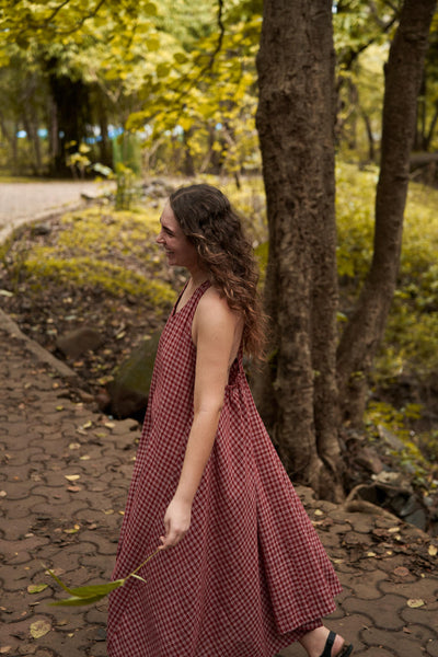 Halter neck gingham dress - Red checks