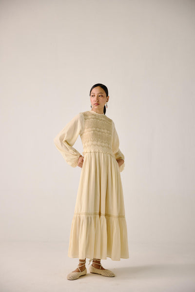 Heart smocked Dress-Ivory