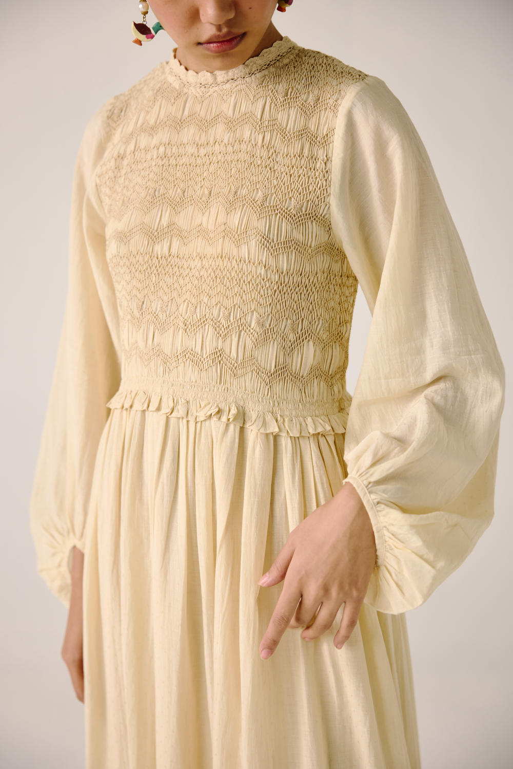 Heart smocked Dress-Ivory