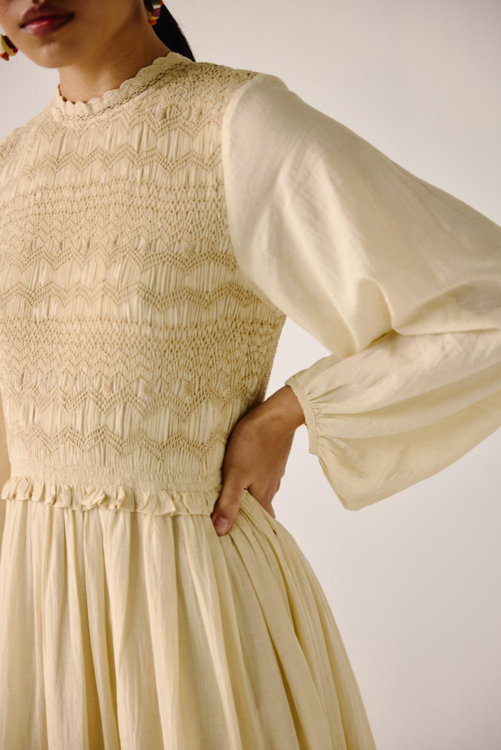 Heart smocked Dress-Ivory