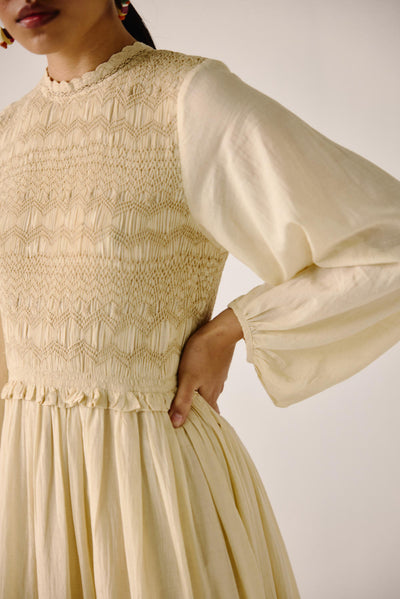Heart smocked Dress-Ivory