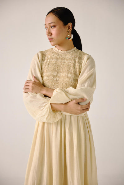 Heart smocked Dress-Ivory