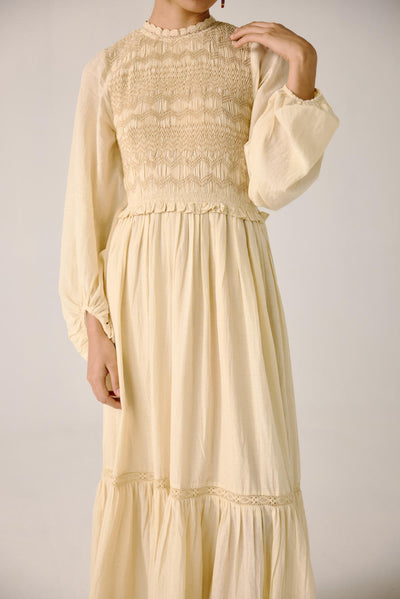 Heart smocked Dress-Ivory