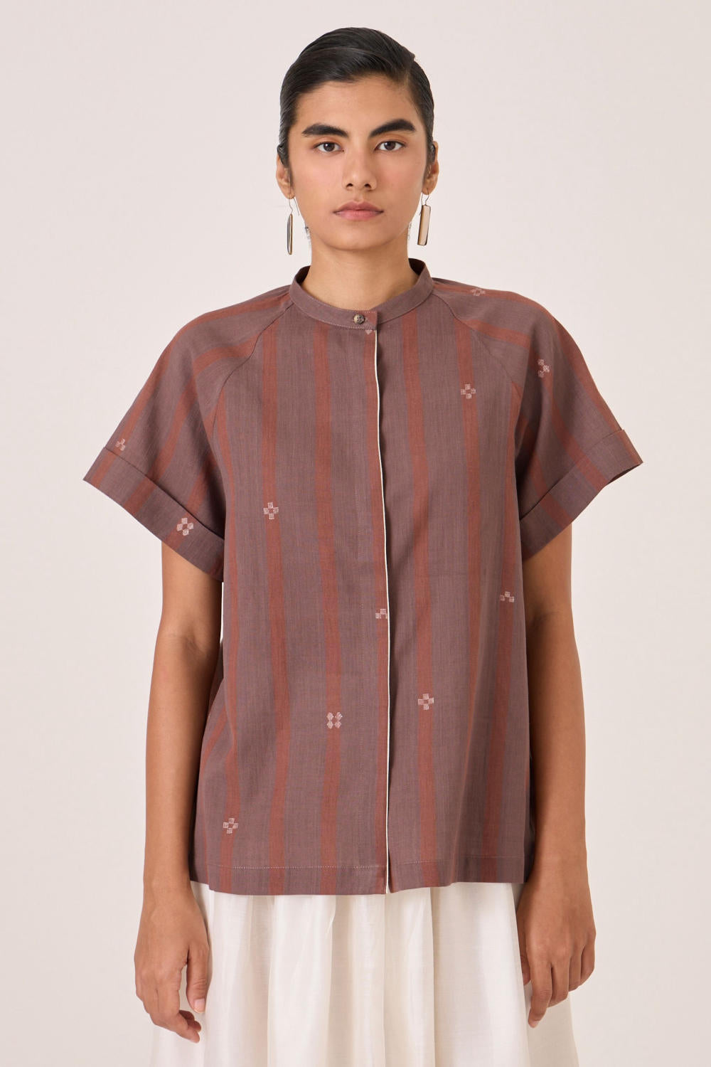 Heen Handwoven Brown Striped Top