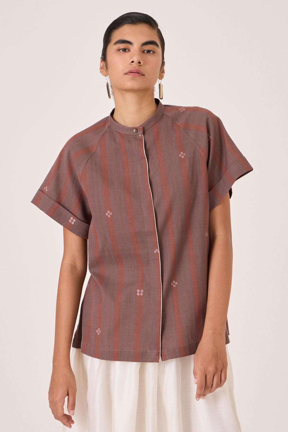 Heen Handwoven Brown Striped Top