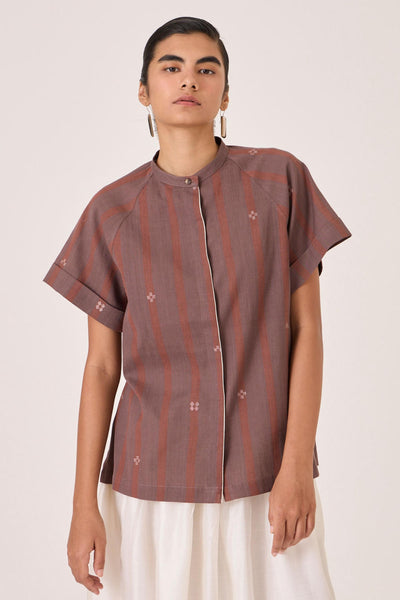 Heen Handwoven Brown Striped Top