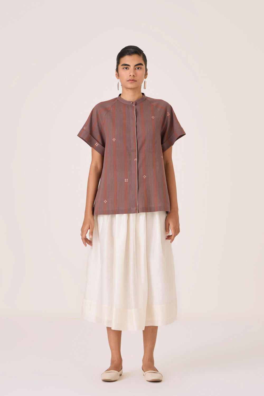 Heen Handwoven Brown Striped Top