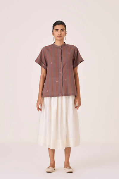Heen Handwoven Brown Striped Top