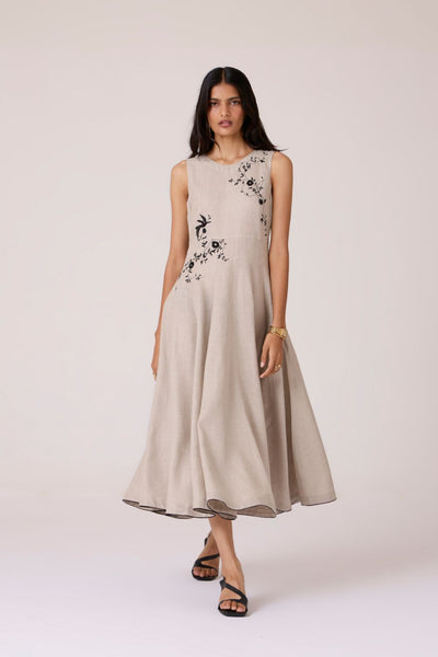 Helios Beige Embroidered Dress