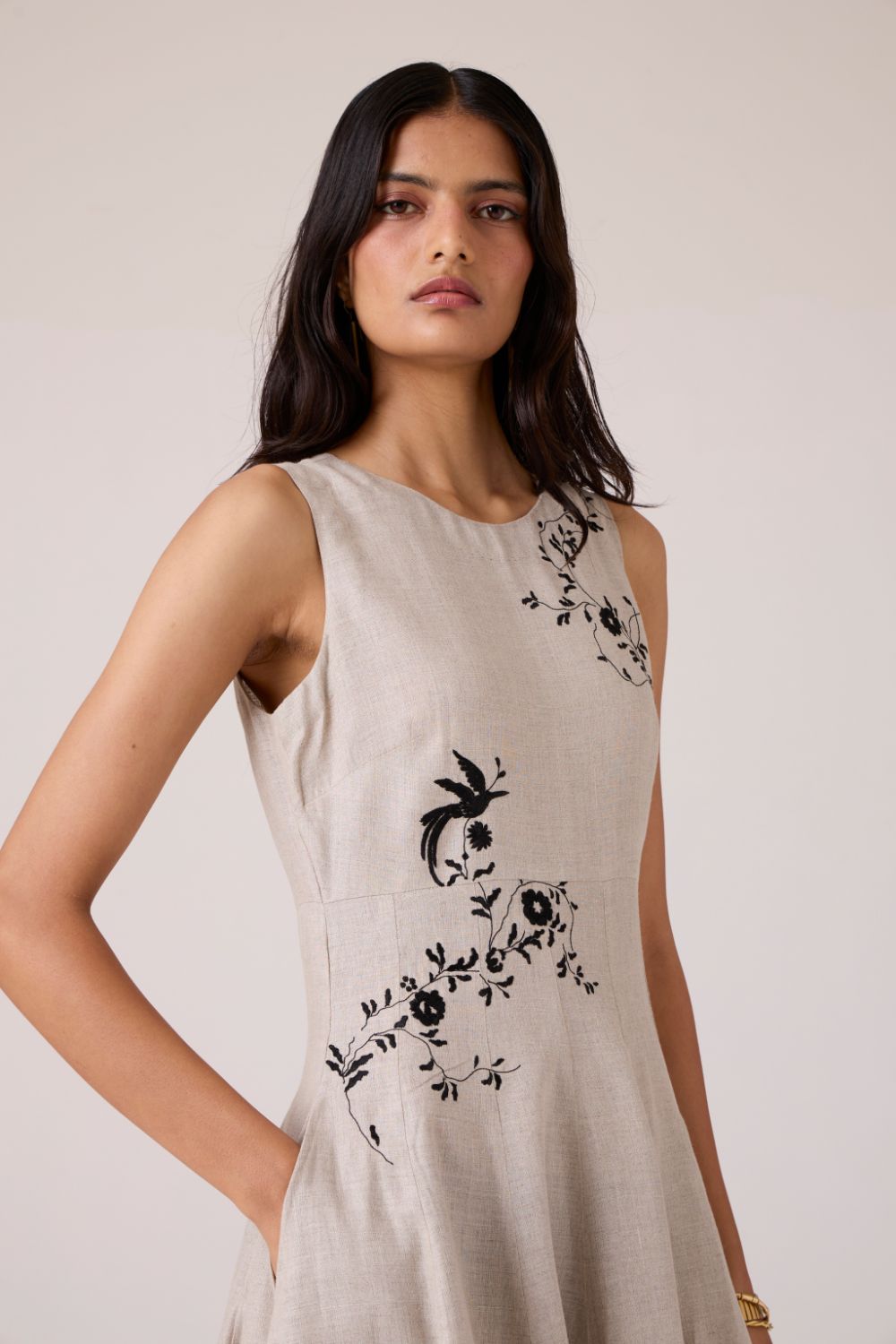 Helios Beige Embroidered Dress