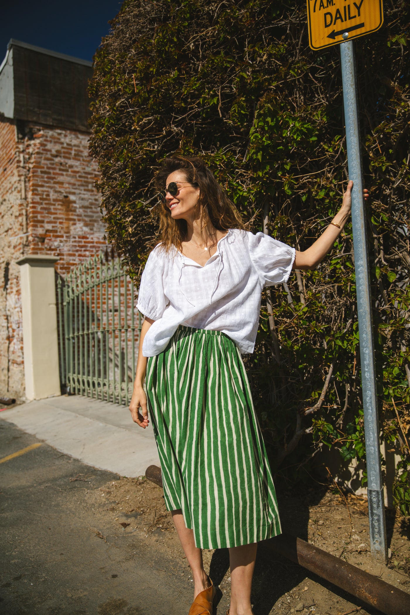 Hudson Green Striped Skirt-Green
