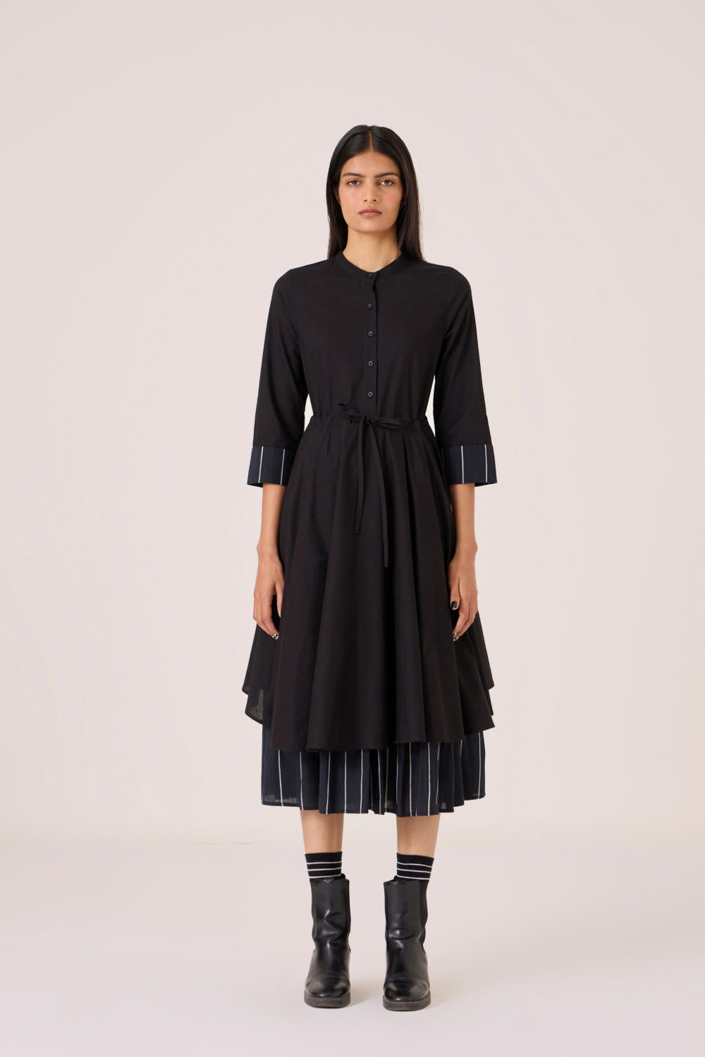 Hulas Black Handwoven Layered Dress