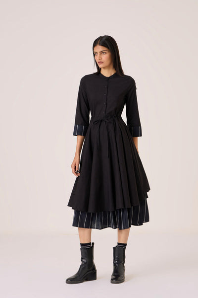 Hulas Black Handwoven Layered Dress