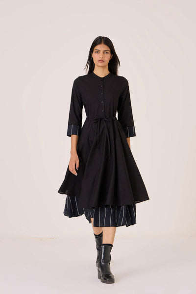 Hulas Black Handwoven Layered Dress