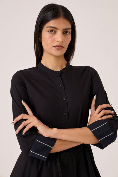 Hulas Black Handwoven Layered Dress