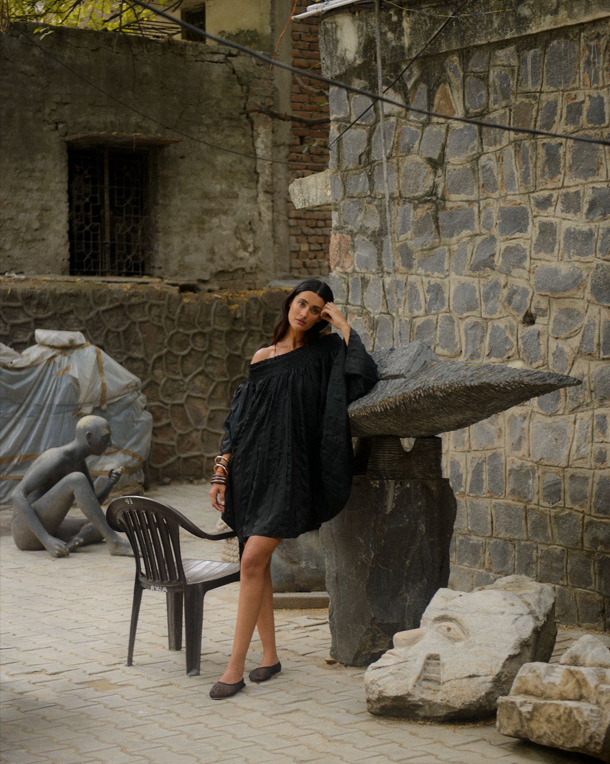 KUMUDA BALLOON APPLIQUE SILK DRESS
