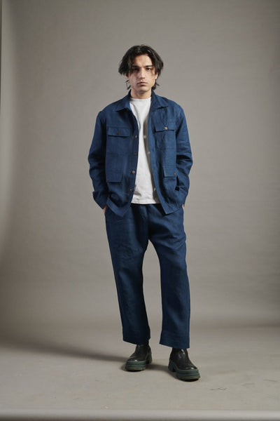 Indigo Linen Men's Overshirt