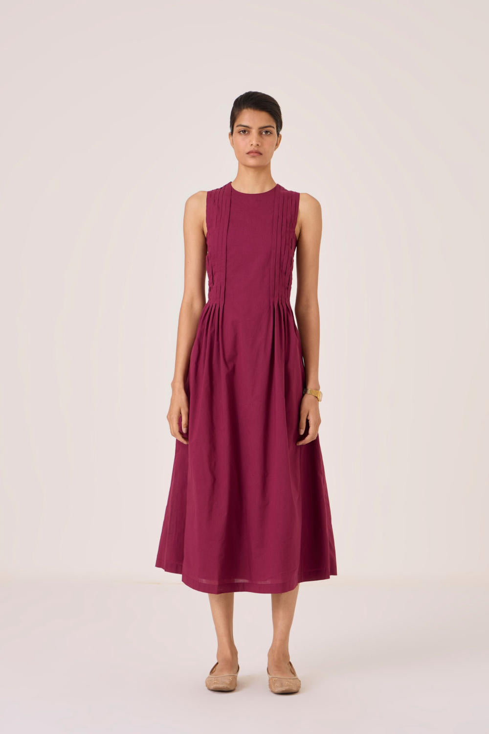 Indika Burgundy Pleated Dress