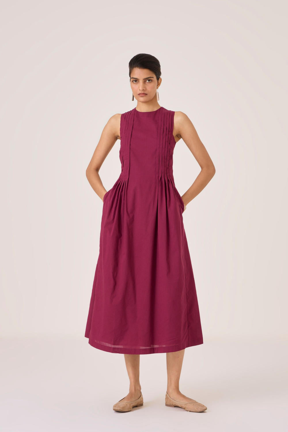Indika Burgundy Pleated Dress