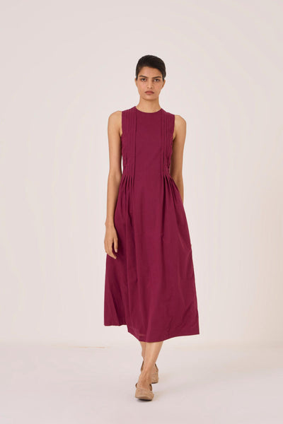 Indika Burgundy Pleated Dress