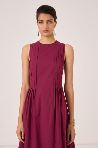 Indika Burgundy Pleated Dress