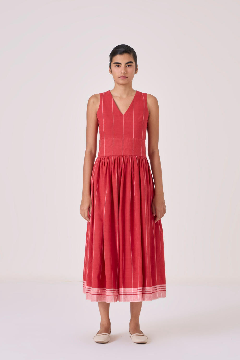 Ishara Handwoven Red Striped Dress