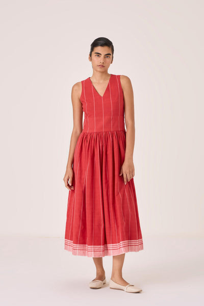 Ishara Handwoven Red Striped Dress