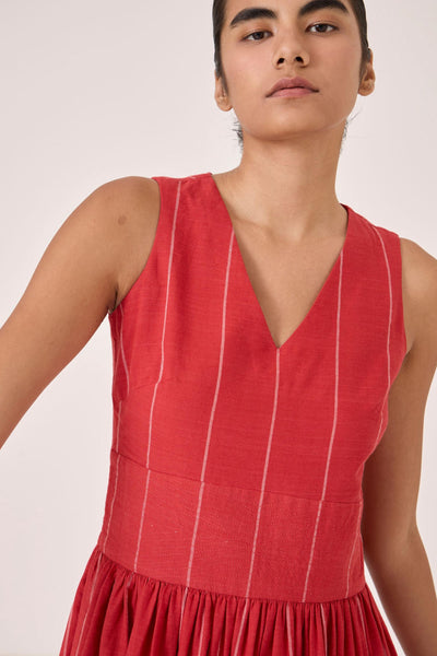 Ishara Handwoven Red Striped Dress