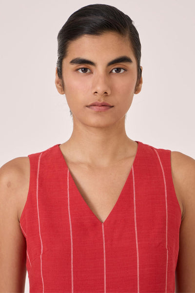 Ishara Handwoven Red Striped Dress