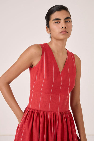Ishara Handwoven Red Striped Dress