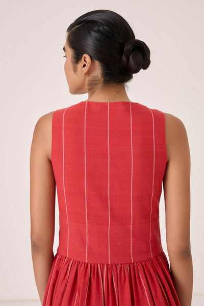 Ishara Handwoven Red Striped Dress