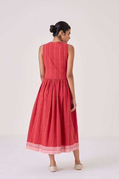 Ishara Handwoven Red Striped Dress
