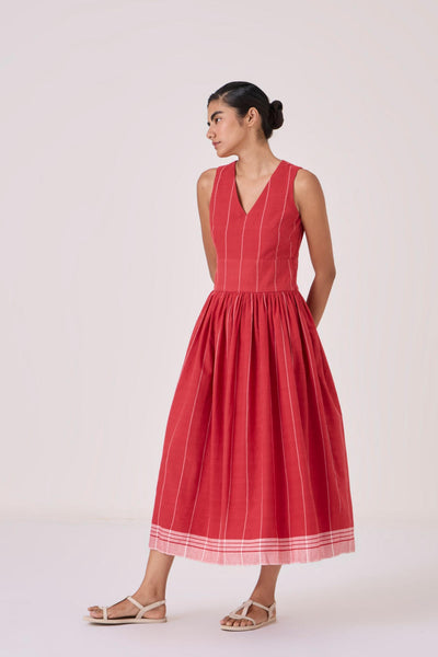 Ishara Handwoven Red Striped Dress
