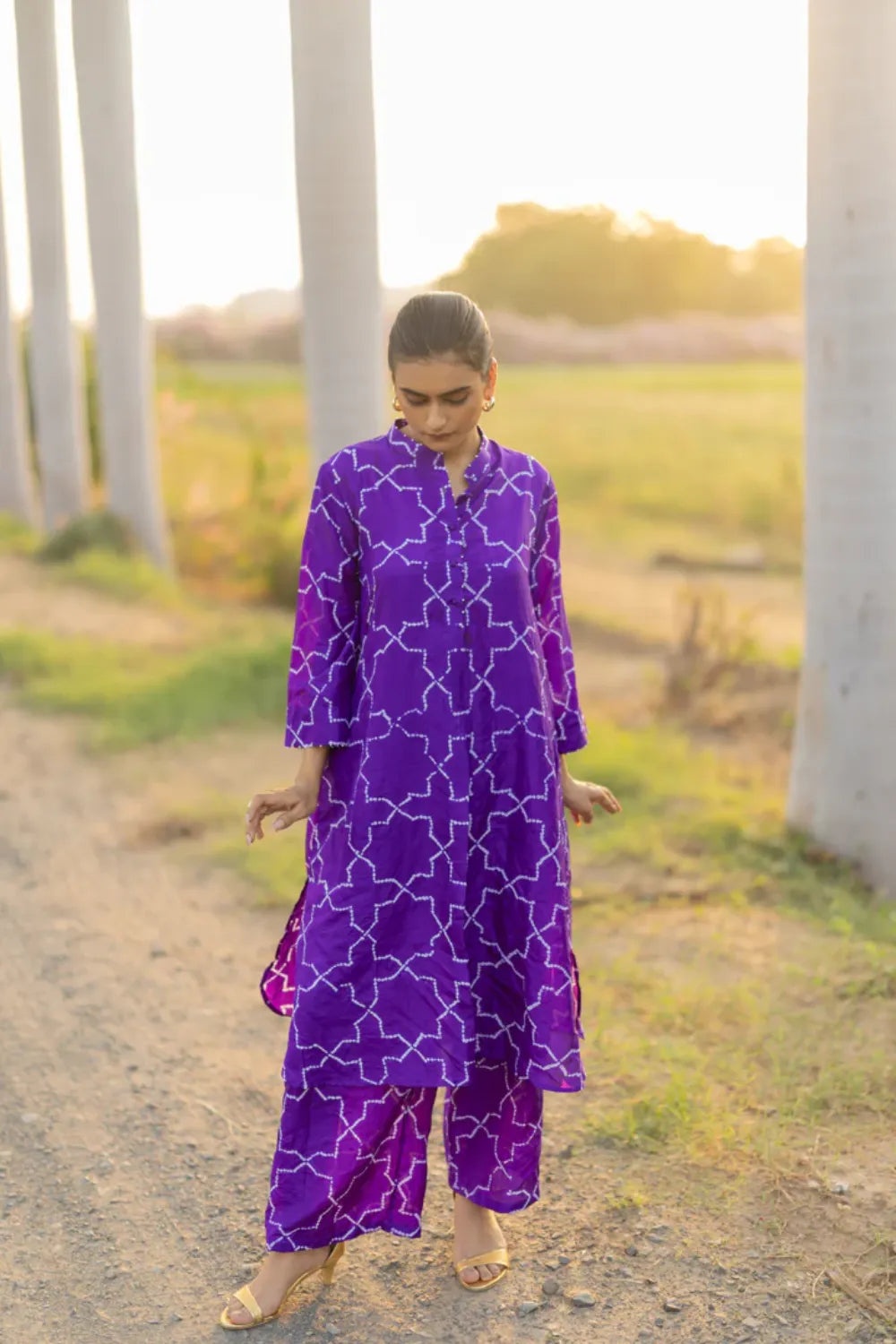 JAALI KURTA SET-PURPLE