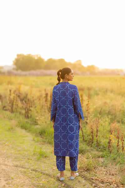 JAALI V KURTA SET-INDIGO