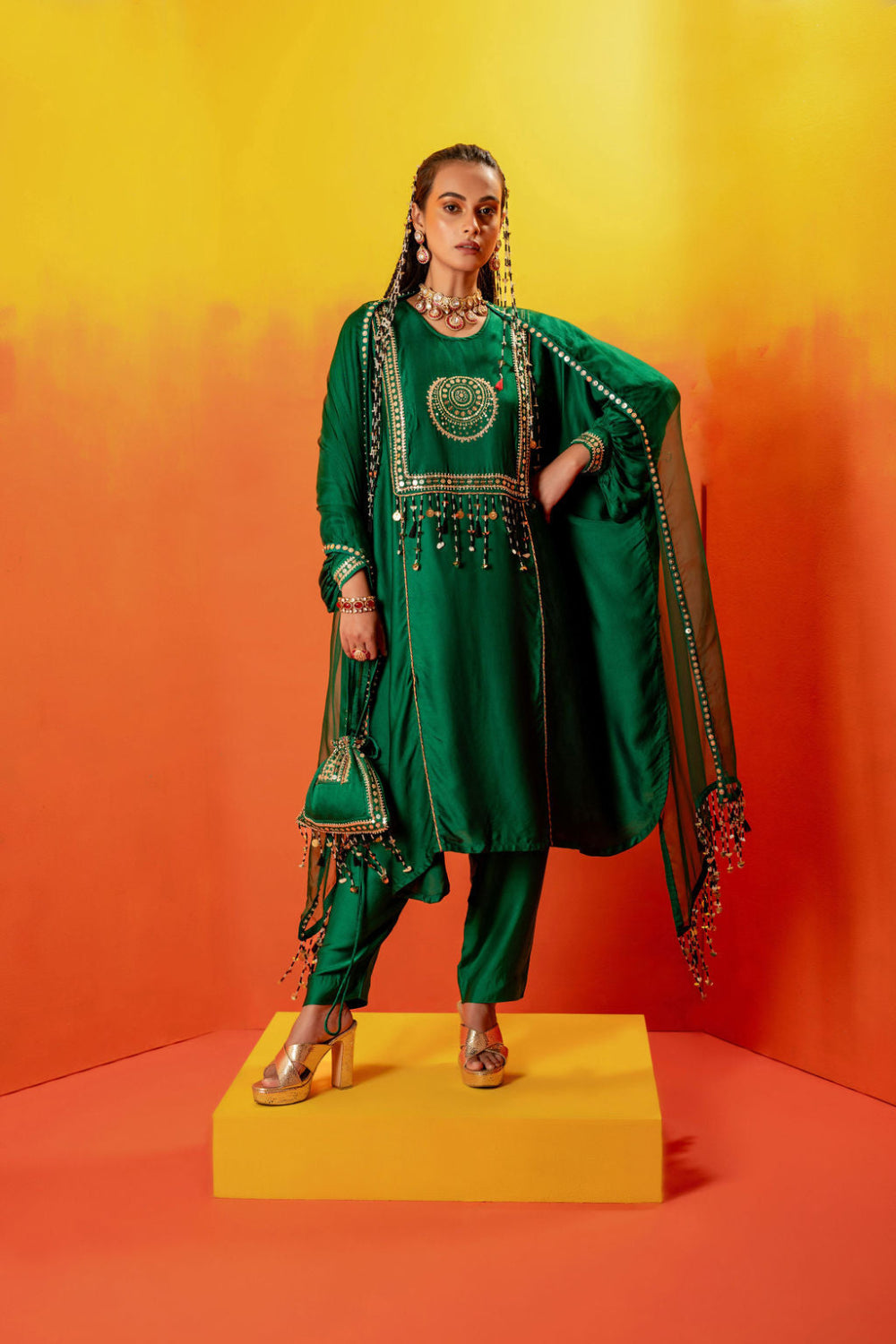 Vani Green AntiFit Kurta with Pant and Dupatta