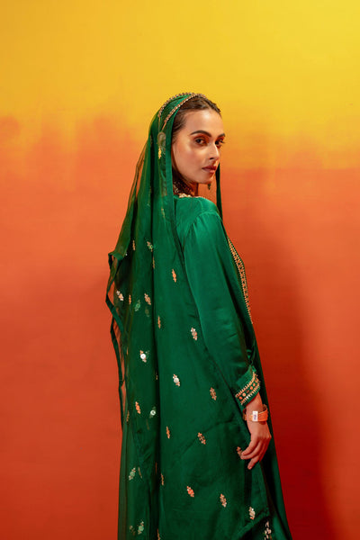 Vani Green Straight Kurta Set with Coord Dupatta