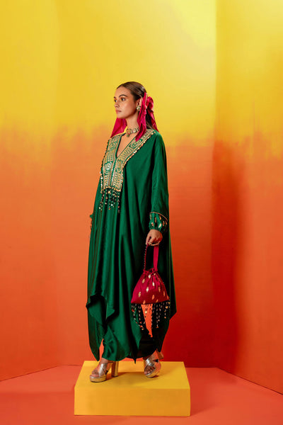 Vani Green Kaftan with Wrap Skirt