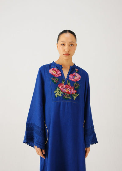Jolene dress-Blue Rose Embroidery
